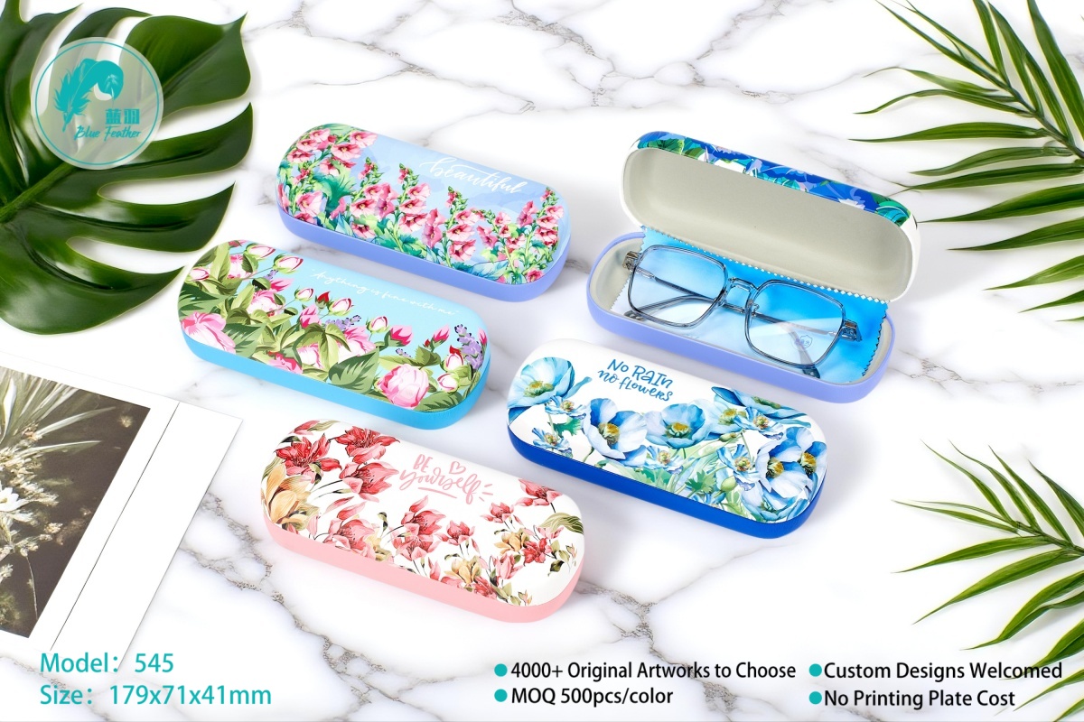 Graceful Blue Botanical Metal Eyewear Protectors for Ladies